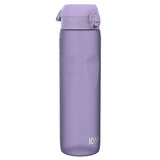 A lavender water bottle stands against a white background. The bottle features measurement markings and the logo 